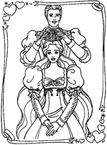 coloriage Barbie princesse recoit la couronne de son prince charmant